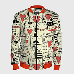 Бомбер мужской Любящие котики, цвет: 3D-красный