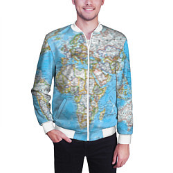 Бомбер мужской Карта мира - политическая, цвет: 3D-белый — фото 2