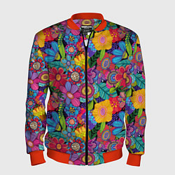 Бомбер мужской Яркие цветы, цвет: 3D-красный
