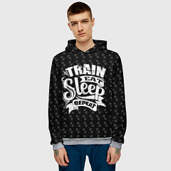 Толстовка-худи мужская Train Eat Sleep Repeat, цвет: 3D-меланж — фото 2
