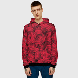 Толстовка-худи мужская Красные розы, цвет: 3D-черный — фото 2