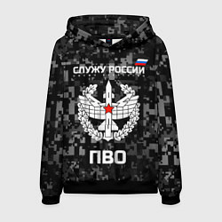 Толстовка-худи мужская Служу России - войска ПВО, цвет: 3D-черный
