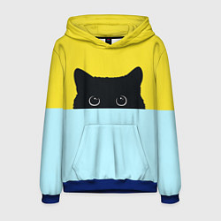 Толстовка-худи мужская Черный кот выглядывает, цвет: 3D-синий