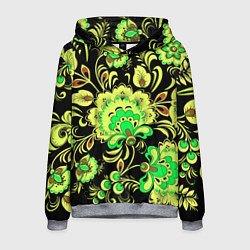 Толстовка-худи мужская Хохлома: черный и салатовый, цвет: 3D-меланж