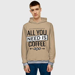 Толстовка-худи мужская All you need is coffee, цвет: 3D-меланж — фото 2