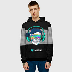 Толстовка-худи мужская I like music - skull, цвет: 3D-черный — фото 2