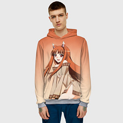 Толстовка-худи мужская Милая аниме девочка-оборотень - Волчица и пряности, цвет: 3D-меланж — фото 2