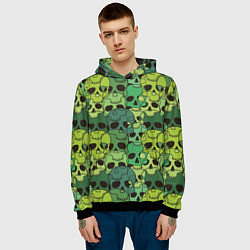 Толстовка-худи мужская Зеленые черепа - паттерн, цвет: 3D-черный — фото 2