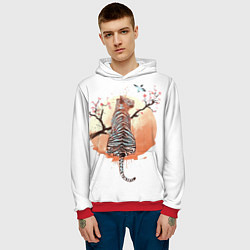 Толстовка-худи мужская Тигр на дереве сакуры, цвет: 3D-красный — фото 2