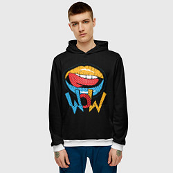 Толстовка-худи мужская Wow - lips with tongue, цвет: 3D-белый — фото 2