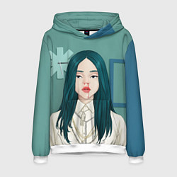 Толстовка-худи мужская Billie Eilish: Turquoise Hair, цвет: 3D-белый