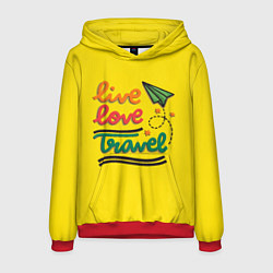 Толстовка-худи мужская Жизнь, любовь, путешествия, цвет: 3D-красный