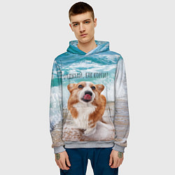 Толстовка-худи мужская Отдыхай, как корги!, цвет: 3D-меланж — фото 2