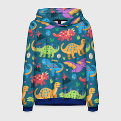 Толстовка-худи мужская Арт с динозаврами, цвет: 3D-синий