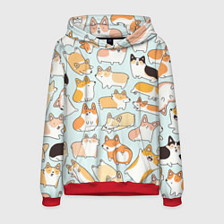 Толстовка-худи мужская Милые корги, цвет: 3D-красный