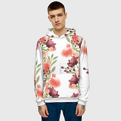 Толстовка-худи мужская Цветы на белом, цвет: 3D-белый — фото 2