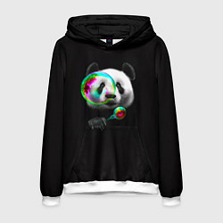 Толстовка-худи мужская Панда и мыльный пузырь, цвет: 3D-белый