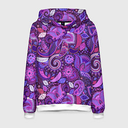 Толстовка-худи мужская Фиолетовый этнический дудлинг, цвет: 3D-белый