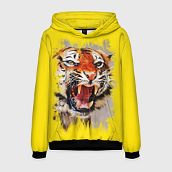 Толстовка-худи мужская Оскал тигра, цвет: 3D-черный