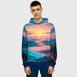 Толстовка-худи мужская Извилистая река закат природа, цвет: 3D-синий — фото 2