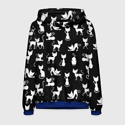 Толстовка-худи мужская КОШКИ БЕЛОЕ НА ЧЕРНОМ, цвет: 3D-синий