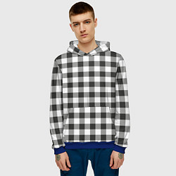 Толстовка-худи мужская Черно-белая клетка, цвет: 3D-синий — фото 2