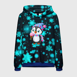 Толстовка-худи мужская Новогодний пингвин, цвет: 3D-синий
