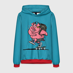 Толстовка-худи мужская Свинья на скейте, цвет: 3D-красный