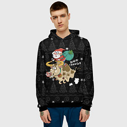 Толстовка-худи мужская Санта на олене, цвет: 3D-черный — фото 2