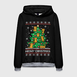 Толстовка-худи мужская Meowy christmas, цвет: 3D-меланж