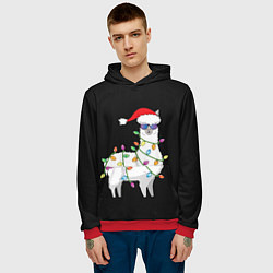 Толстовка-худи мужская Рождественская Лама, цвет: 3D-красный — фото 2