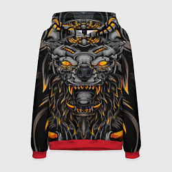 Толстовка-худи мужская Хищный лев киборг, цвет: 3D-красный