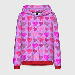 Толстовка-худи мужская Розовые сердечки, цвет: 3D-красный