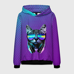 Толстовка-худи мужская Кот очки наушники модный, цвет: 3D-черный