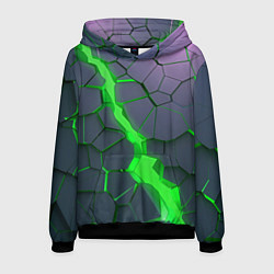 Толстовка-худи мужская ЗЕЛЕНЫЙ РАЗЛОМ 3Д РАЗЛОМ, цвет: 3D-черный