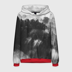 Толстовка-худи мужская Туман в лесу, цвет: 3D-красный