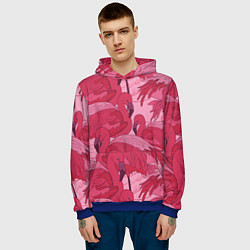 Толстовка-худи мужская Розовые фламинго, цвет: 3D-синий — фото 2