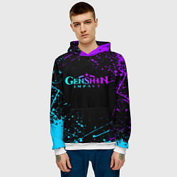 Толстовка-худи мужская GENSHIN IMPACT NEON LOGO, цвет: 3D-белый — фото 2