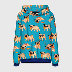 Толстовка-худи мужская Мопсы с пиццей, цвет: 3D-синий