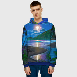 Толстовка-худи мужская Гавайский пейзаж, цвет: 3D-синий — фото 2