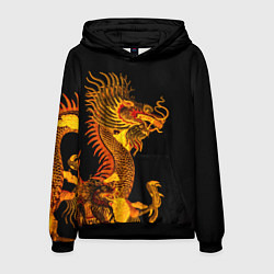 Толстовка-худи мужская Золотой китайский дракон, цвет: 3D-черный