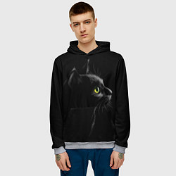 Толстовка-худи мужская Черный кот, цвет: 3D-меланж — фото 2