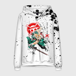 Толстовка-худи мужская Ророноа Зоро пират Соломенной Шляпы, цвет: 3D-белый