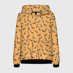 Толстовка-худи мужская Голуби паттерн на желтом, цвет: 3D-черный