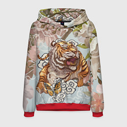 Толстовка-худи мужская Тигр в облаках, цвет: 3D-красный