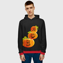 Толстовка-худи мужская Хэллоуин смешные тыквы, цвет: 3D-красный — фото 2