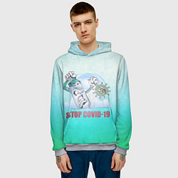 Толстовка-худи мужская Stop covid, цвет: 3D-меланж — фото 2