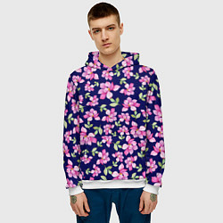 Толстовка-худи мужская Акварельные цветы Магнолии, цвет: 3D-белый — фото 2