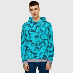 Толстовка-худи мужская Синий камуфляж с дельфинами, цвет: 3D-меланж — фото 2