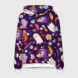 Толстовка-худи мужская HALLOWEEN BTS BT21 PATTERN БТ21 БТС ХЕЛЛОУИН, цвет: 3D-белый